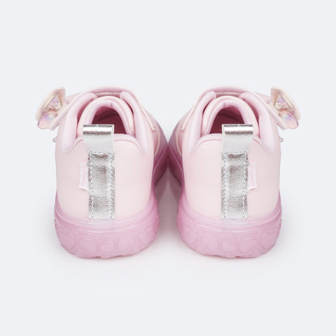 Tênis de Led Infantil Pampili Sneaker Luz Calce Fácil Laço Rosa Suspiro