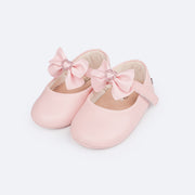 Sapato de Bebê Pampili Nina Laço Coração de Strass Rosa Glacê - frente do sapato de bebê