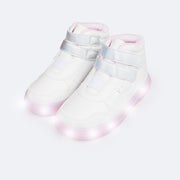 Tênis de Led Cano Médio Pampili Sneaker Luz Costura Ondulada Branco e Prata