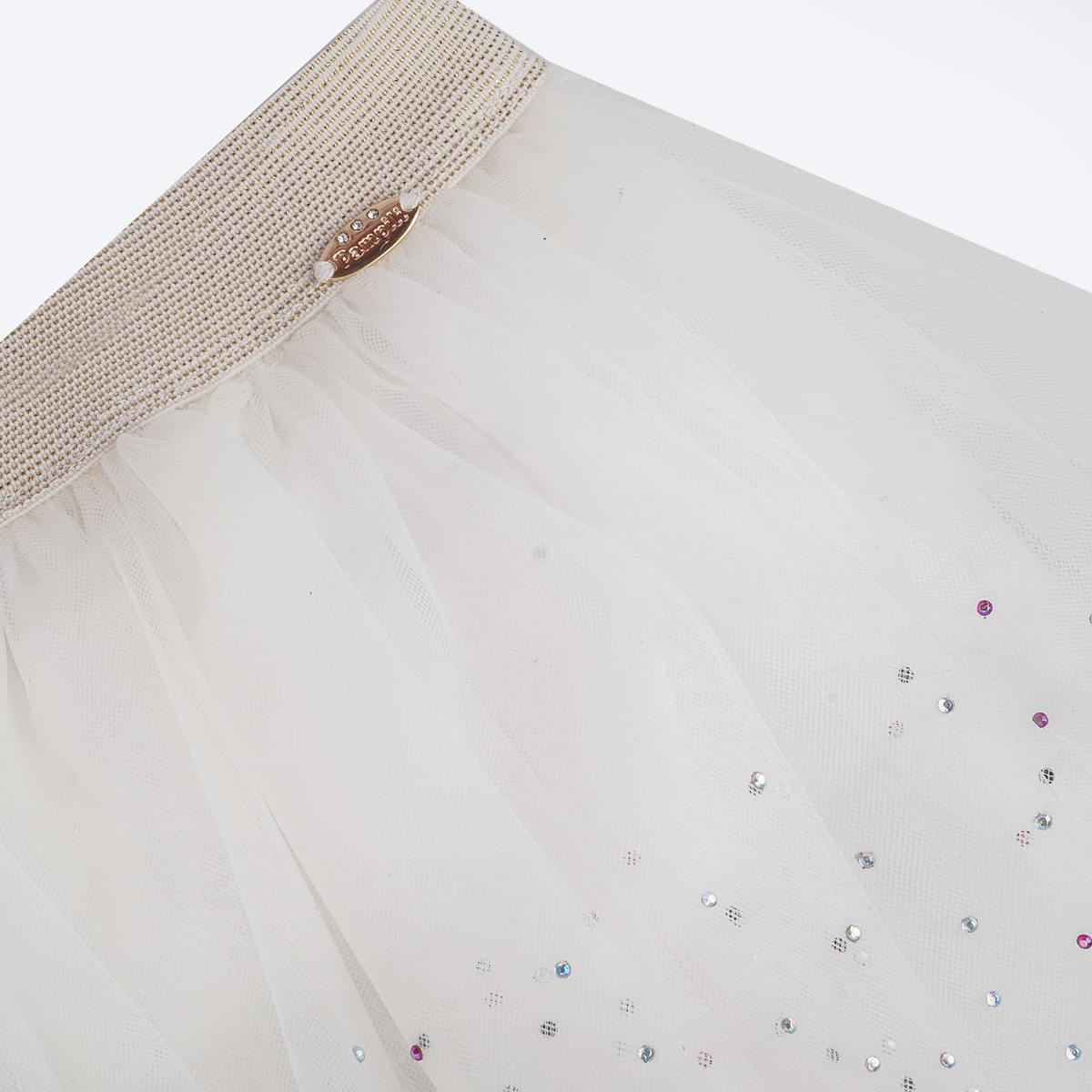 Saia de Tule Pampili Strass Coloridos Off White - marca em metal