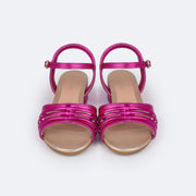 Sandália Infantil com Salto Pampili Fancy Tiras Pink Metalizada - frente da sandália metalizada
