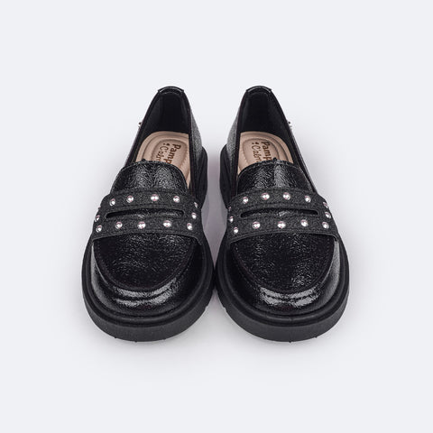 Sapato Infantil Pampili Tifany Mocassim Glitter e Tachas Preto