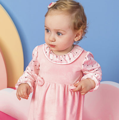 Vestido de Bebê Infanti Manga Longa Corações Rosa Bebê - vestido manga longa para bebê