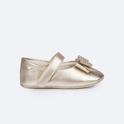 Sapato de Bebê Pampili Nina Momentos Especiais Laço Strass Dourado - lateral do sapato com velcro