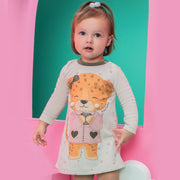 Vestido de Bebê Kukiê Manga Longa Oncinha Off White - vestido infantil manga longa