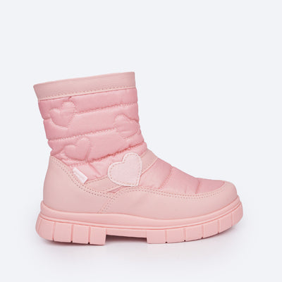 Bota Coturno Feminina Pampili Lucky Comfy Coração Glitter Rosa Glace - lateral da bota infantil para menina