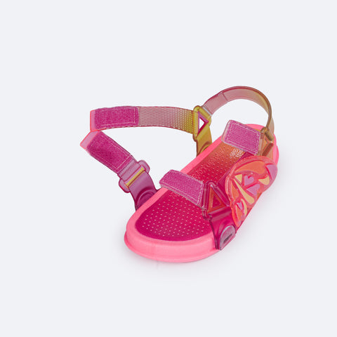 Sandália Papete Infantil Pampili Sun Glee Borboleta Pink e Colorida - papete calce fácil em velcro