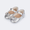 Sapato de Bebê Nina Strass Laço Prata