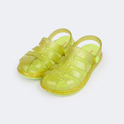 Sandália Crocker Infantil Pampili Glee Glitter Verde Neon - frente da crocker com glitter