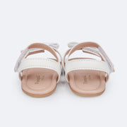 Sandália de Bebê Pampili Nana Laço Assimétrico Glitter e Strass Branco - traseira da sandália branca