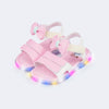 Sandália de Led Infantil Pampili Mini Laço Branco e Rosa