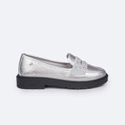 Sapato Infantil Pampili Tifany Mocassim Glitter e Tachas Prata