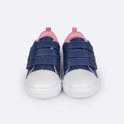 Tênis Infantil Pampili Yumi Velcro Triplo Marinho - frente do tenis escolar infantil