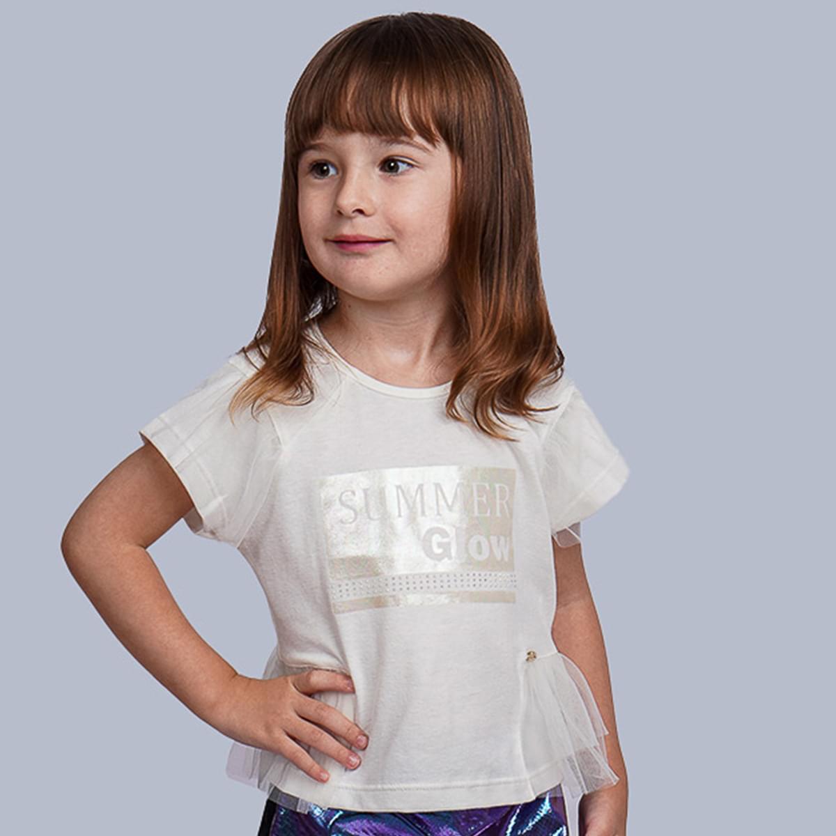 Camiseta Infantil Pampili Summer Glow Tule Off White - blusa na menina