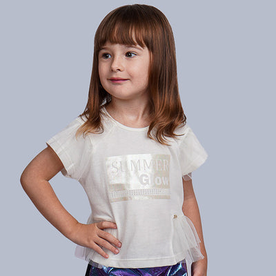 Camiseta Infantil Pampili Summer Glow Tule Off White - blusa na menina
