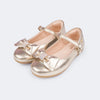 Sapatilha Infantil Feminina Bailarina Laço Dourada
