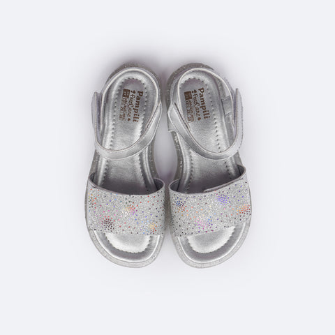 Sandália de Led Infantil Pampili Lulli Glitter e Pontos Coloridos Prata - superior da sandália
