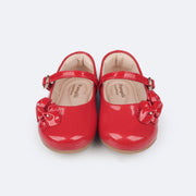 Sapato Infantil Pampili Mini Angel Flores e Pérolas Verniz Vermelho Peper