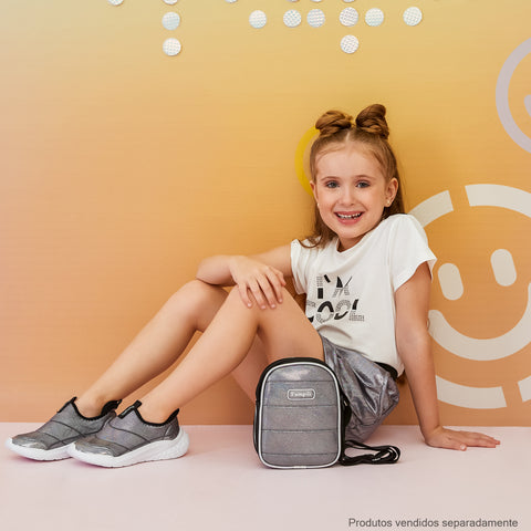 Tênis Infantil Feminino Pampili Gabi Comfy Ultra Leve Prata e Preto - coleção inverno