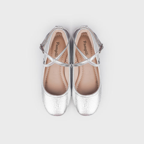 Sapato Infantil Pampili Ballet Texturizado Prata - superior do sapato