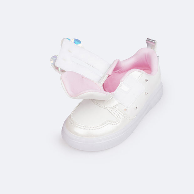 Tênis de Led Infantil Pampili Sneaker Luz Calce Fácil Laço Branco