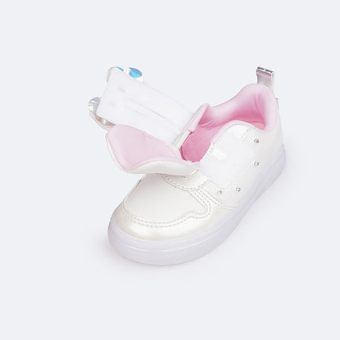 Tênis de Led Infantil Pampili Sneaker Luz Calce Fácil Laço Branco