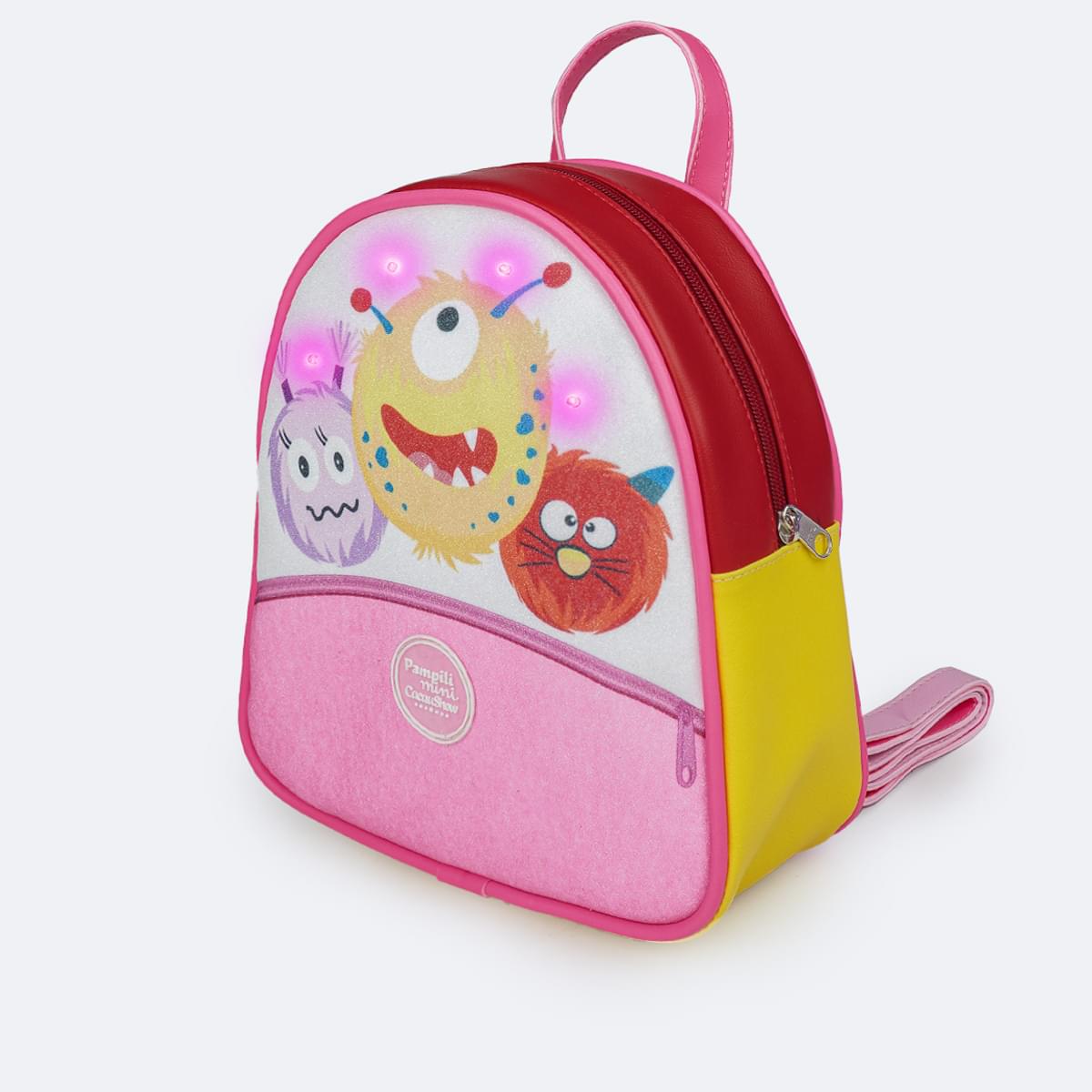 Mochila Infantil Pampili Chocomonstros Cacau Show Branca e Colorida