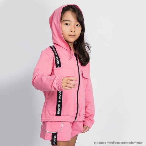 Jaqueta Infantil Feminina Pampili Capuz Mood Rosa