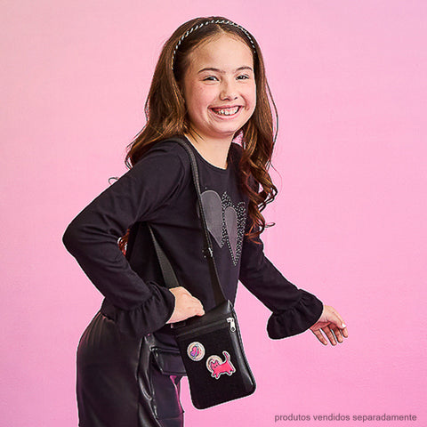 Blusa Manga Longa Infantil Pampili Corações Preta