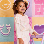 Blusa Manga Longa Infantil Paetê Furta-Cor Off White