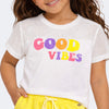 Camiseta Infantil Feminina Pampili Tela e Paetê Estampa Good Vibes Off White