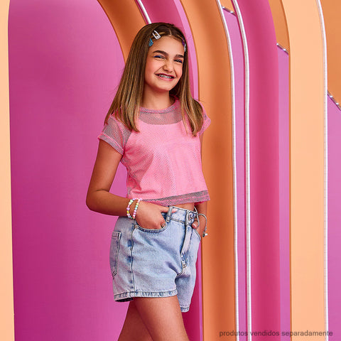 Camiseta Infantil Pampili Telada Rosa Neon