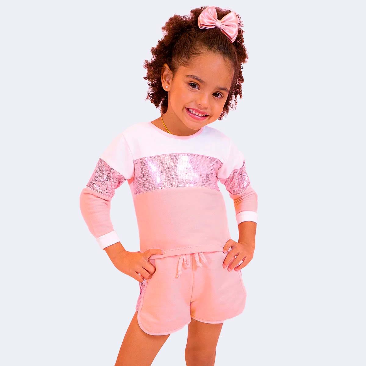 Blusa Infantil Pampili Paetê Rosa e Off White