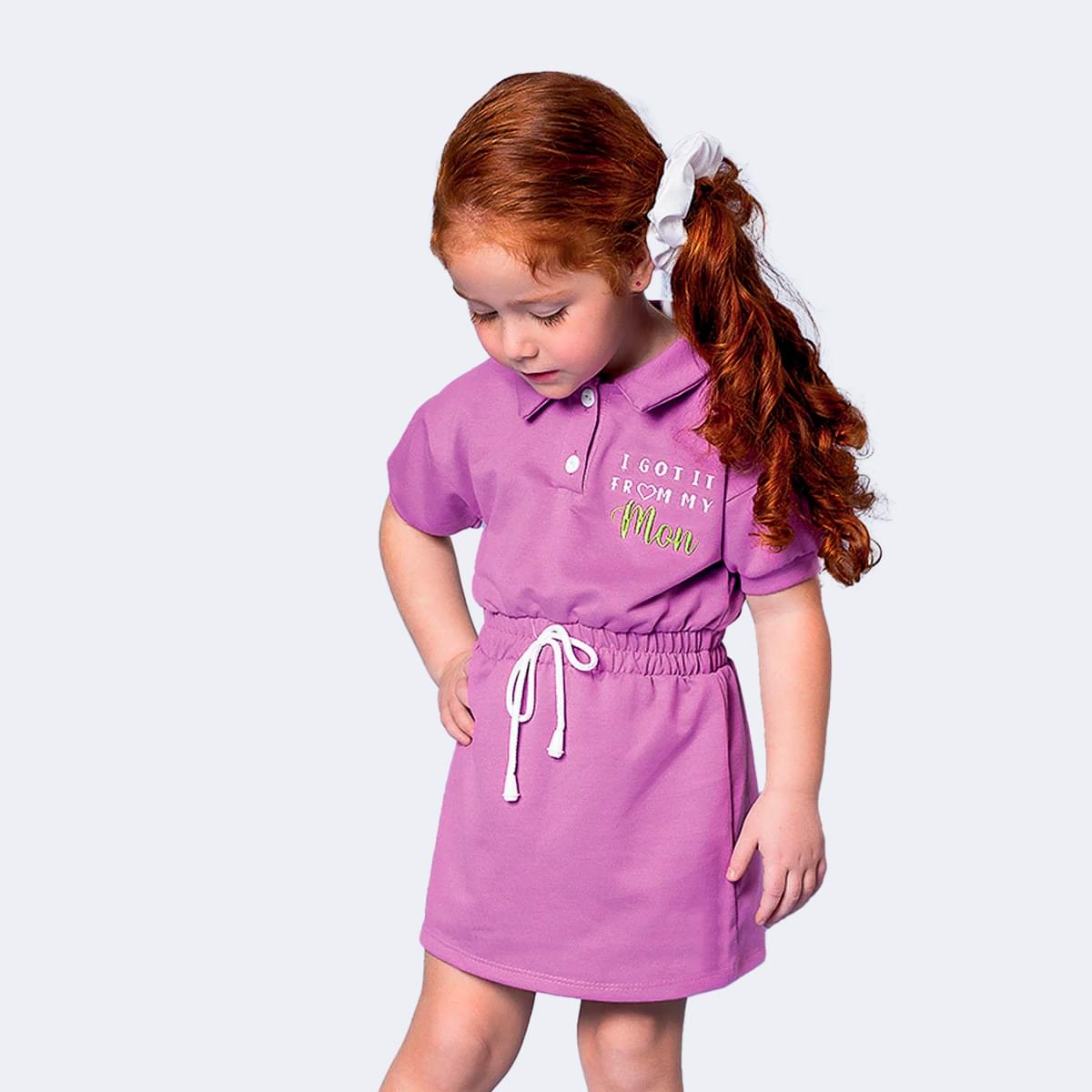 Vestido Infantil Bambollina Moletinho e Cordão Orquídea