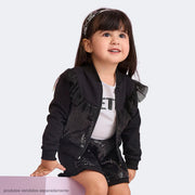 Jaqueta Infantil com Babado e Paetês Preta
