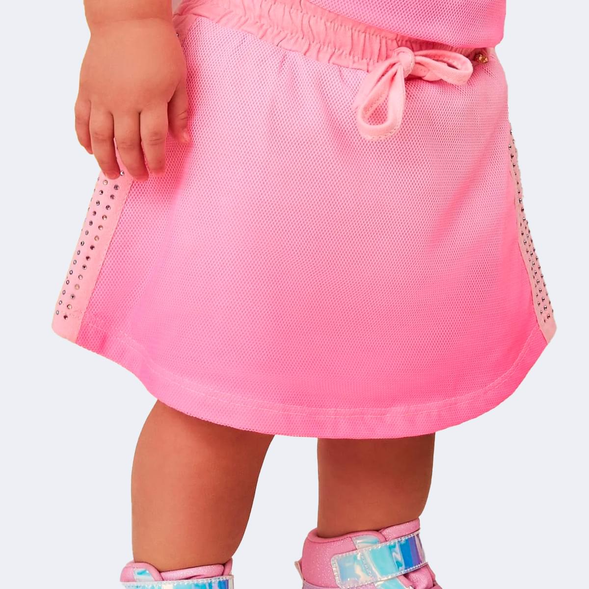 Short Saia Infantil Pampili Tule e Strass Rosa