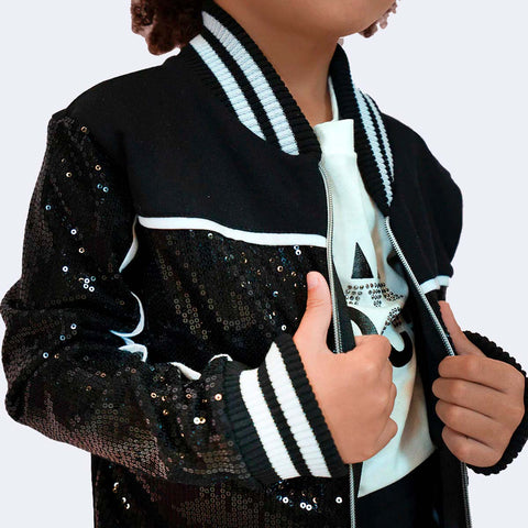 Jaqueta Infantil Pampili Paetê Preta e Branca