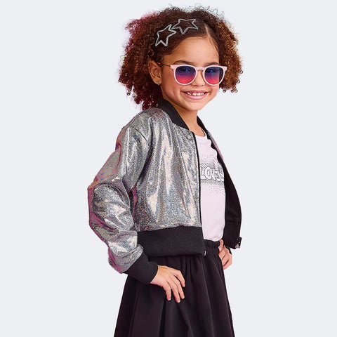 Jaqueta Infantil Pampili Bomber Prata Holográfico