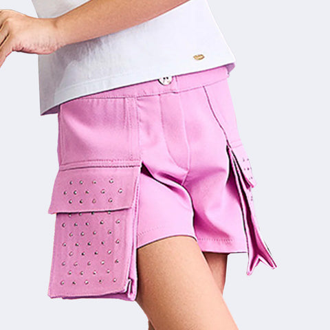 Short Saia Infantil Pampili Cargo Bolsos com Strass Rosa