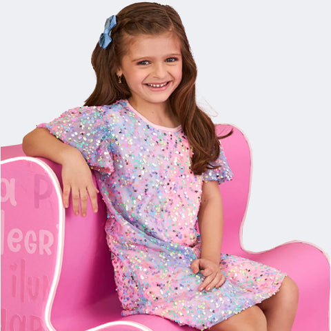 Vestido Infantil Pampili Tule e Paetê Rosa Neon