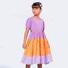 Vestido Infantil Bambollina Três Marias e Manga Bufante Laranja e Roxo