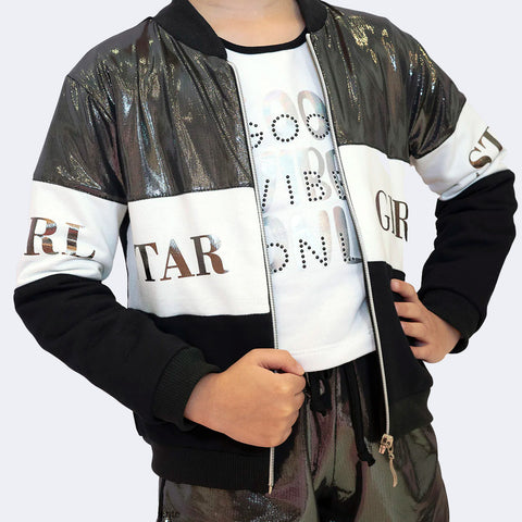 Jaqueta Infantil Pampili  Star Girl Preta e Branca