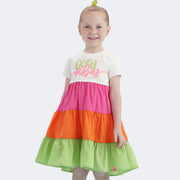 Vestido Infantil Mon Sucré Três Marias Good Vibes Multicolorido Neon