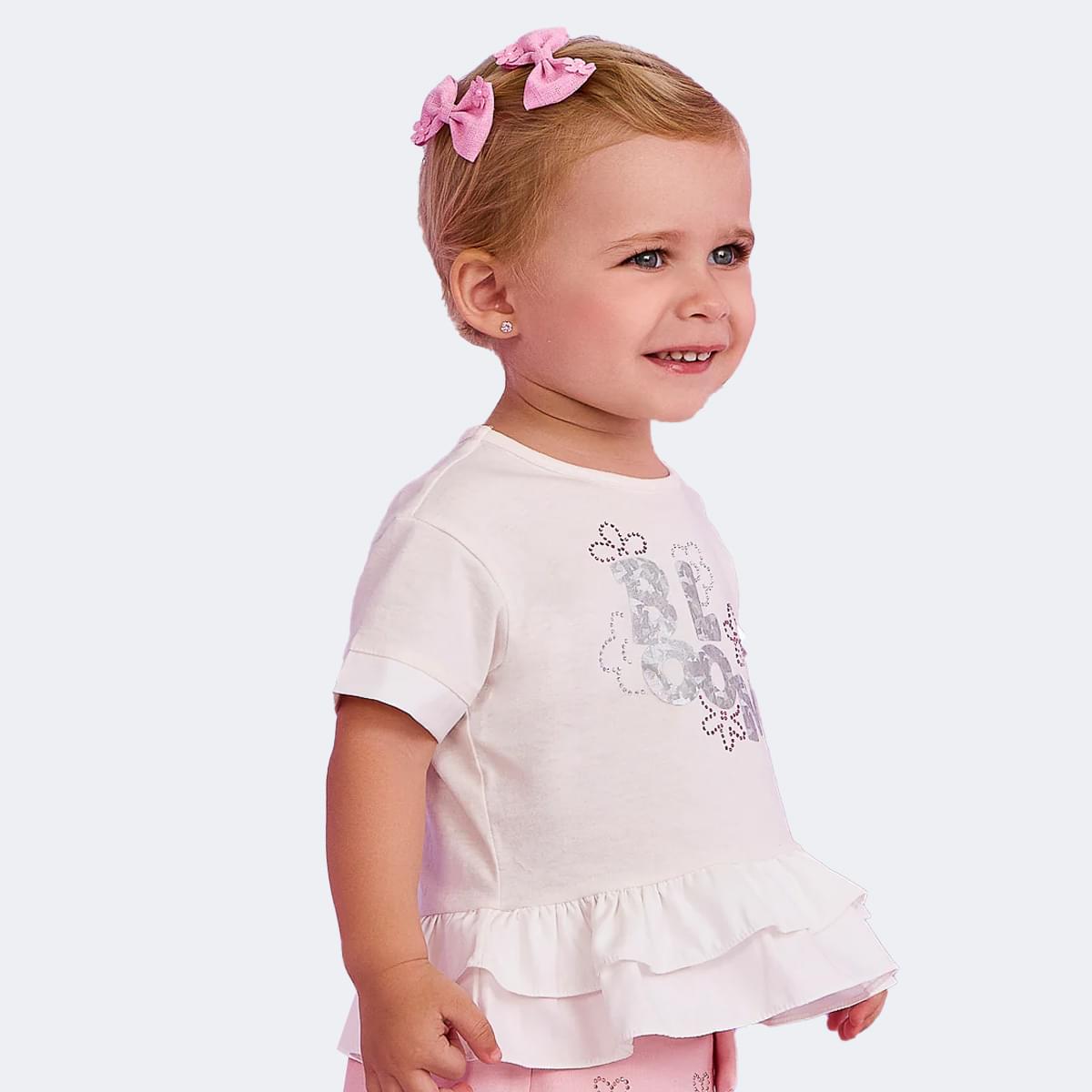 Camiseta Infantil Pampili Bloom com Babado Off White