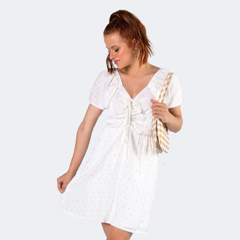 Vestido Infantil Vallen com Lastex Off White