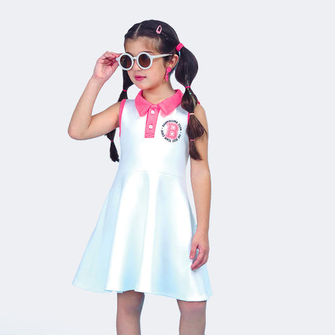 Vestido Infantil Bambollina Neoprene Off White e Rosa
