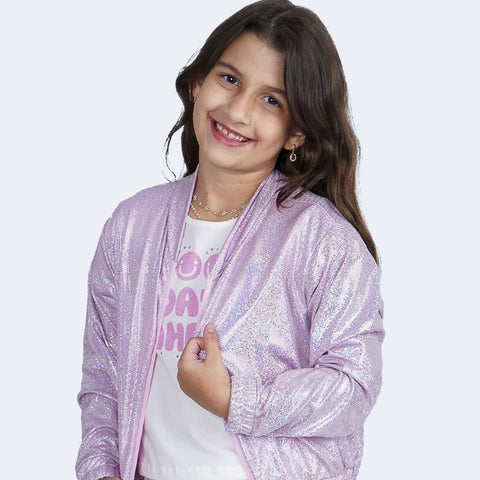 Jaqueta Infantil Pampili Foil Holográfica Rosa