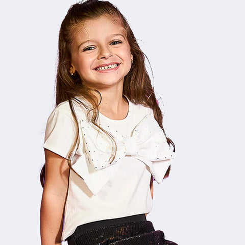 Camiseta Infantil Pampili Laço e Strass Off White