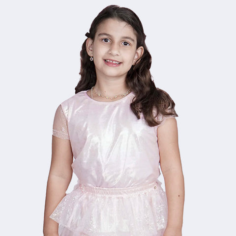 Camiseta Infantil Pampili Tule Foil Holográfica Rosa
