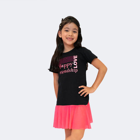 Vestido Infantil Pampili Tule na Barra Preto e Pink